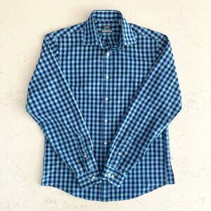 Izod Slim Fit Button Down LS Cotton Poly Blend Check Shirt Blue Sz 15.5 34/35